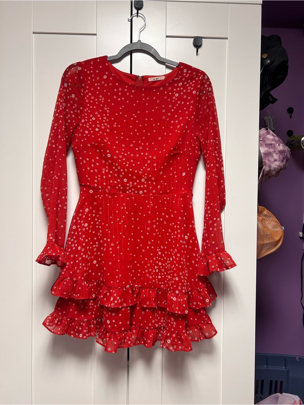 miami Red Floral Ruffle Long-Sleeve Mini Dress